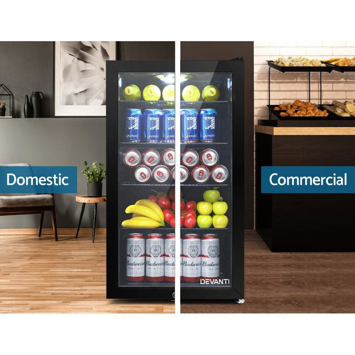 Devanti 98l Bar Fridge Glass Door Mini Freezer Fridges