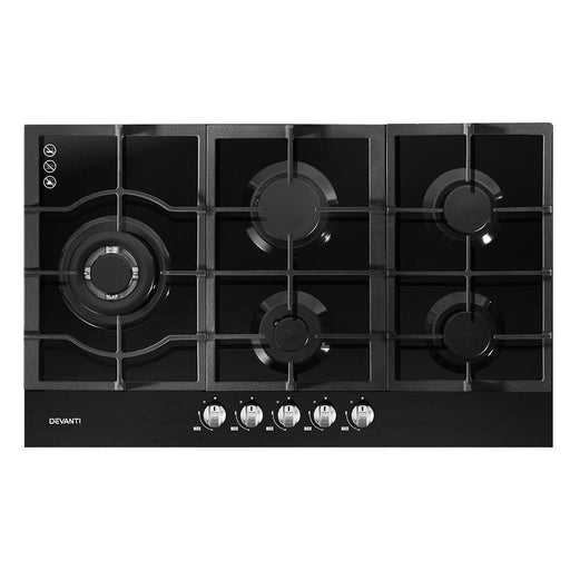 Devanti Gas Cooktop 90cm 5 Burner Stove Hob Cooker Kitchen