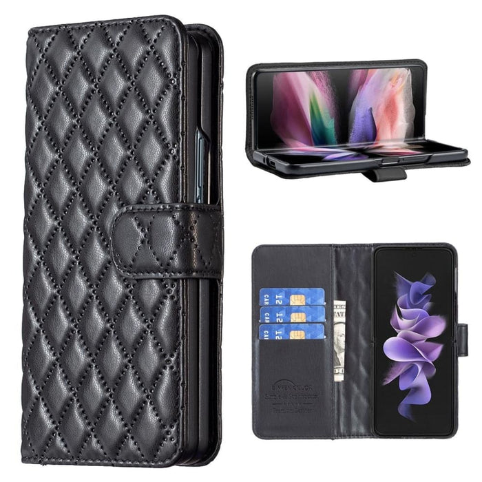 Diamond Lattice Wallet Case For Samsung Fold 4