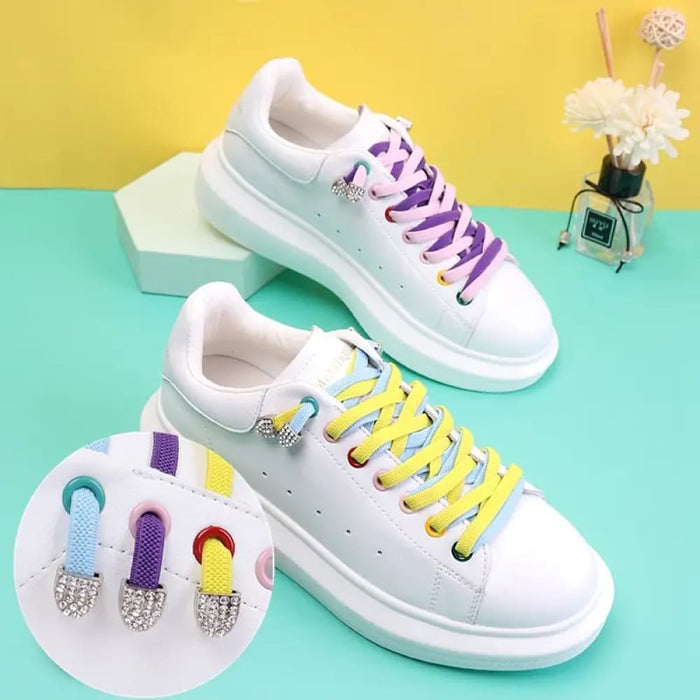 Diamond Metal Tips Head no Diy Shoe Laces for Kids & Adults