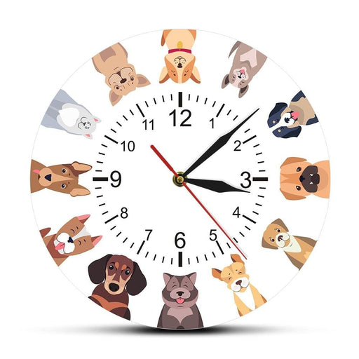 Different Purebred Dogs Cartoon Wall Clock Canine Home