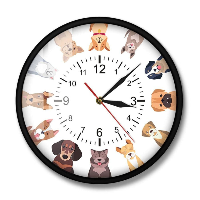 Different Purebred Dogs Cartoon Wall Clock Canine Home
