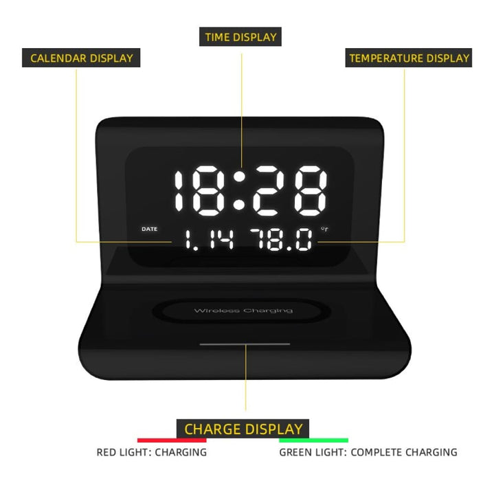 Digital Clock Wireless Charger With Led Light Indicator