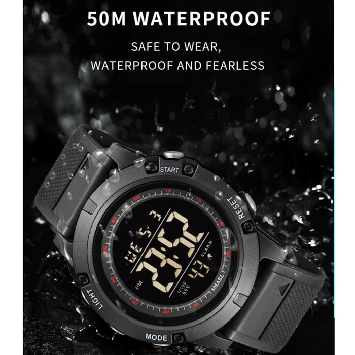 Led Digital Display Waterproof Men Wristwatch with Back