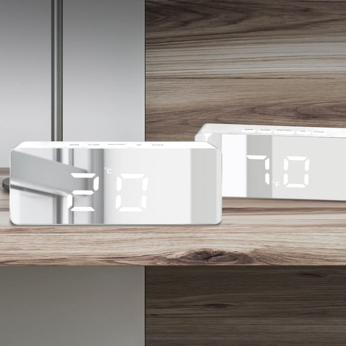 Digital Led Mirror Alarm Clock Temperature Light Table Time