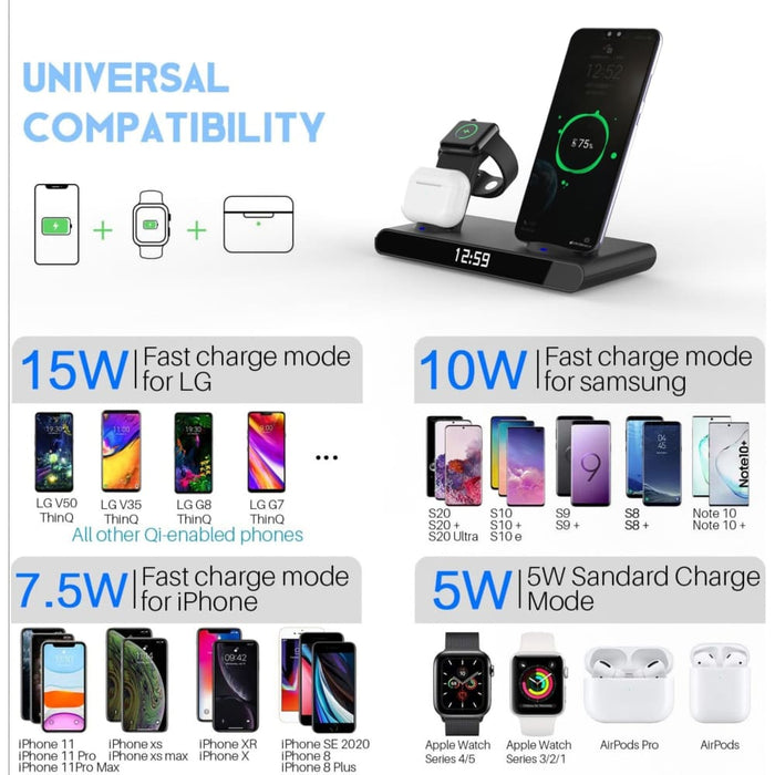 Digital Time Display 3 In 1 Wireless Charging Station