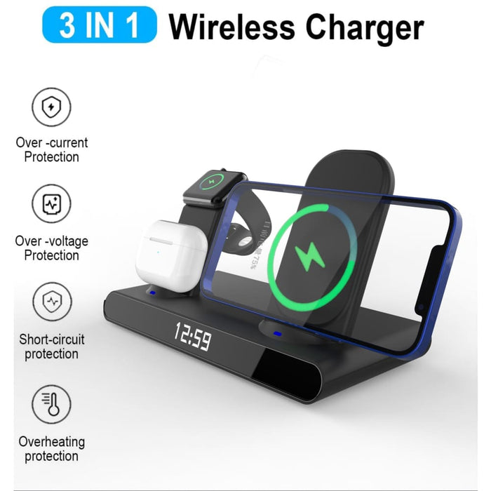 Digital Time Display 3 In 1 Wireless Charging Station