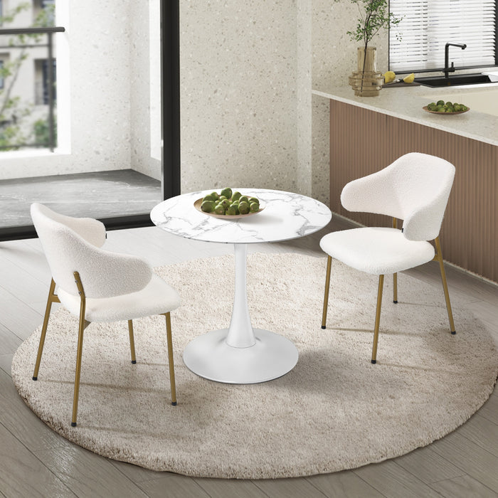 60Cm Round Dining Table With 2X Dining Chairs Sherpa Gold & White