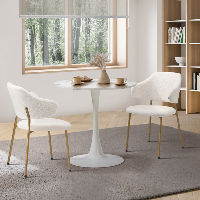 60Cm Round Dining Table With 2X Dining Chairs Sherpa Gold & White