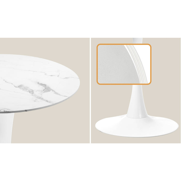 60Cm Round Dining Table With 2X Dining Chairs Sherpa Gold & White