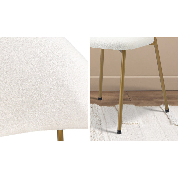 60Cm Round Dining Table With 2X Dining Chairs Sherpa Gold & White