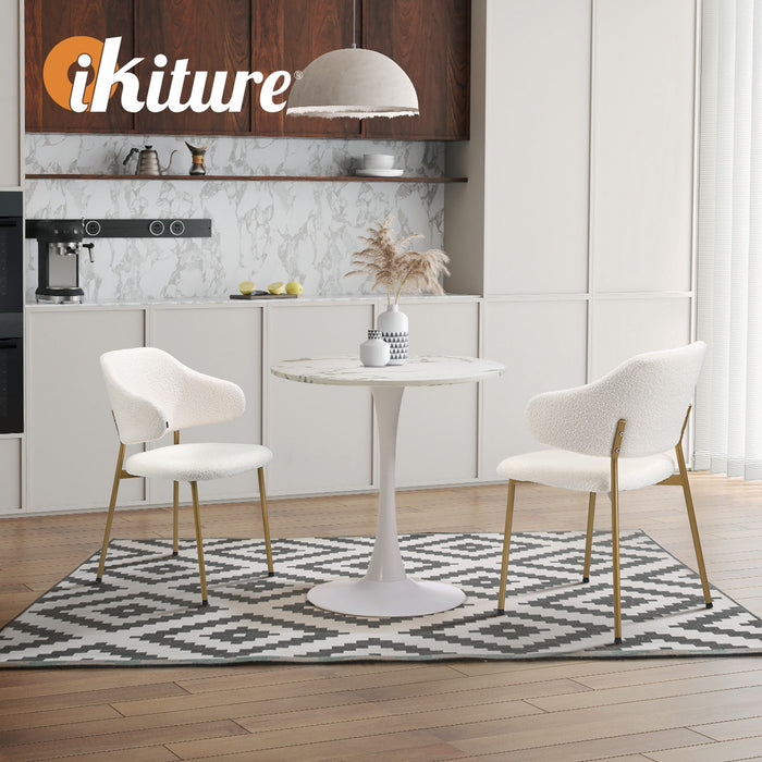60Cm Round Dining Table With 2X Dining Chairs Sherpa Gold & White
