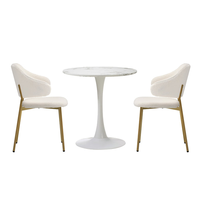 60Cm Round Dining Table With 2X Dining Chairs Sherpa Gold & White