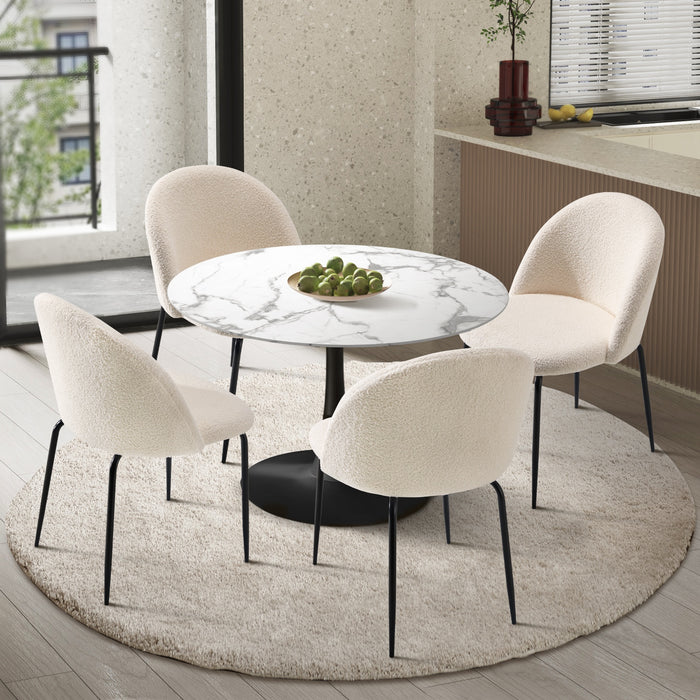 90Cm Round Dining Table With 4Pcs Dining Chairs Sherpa White
