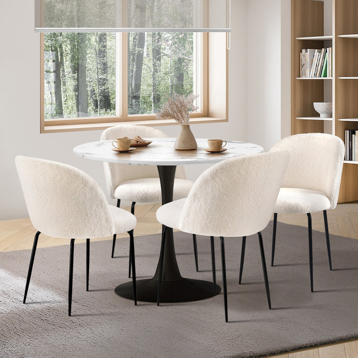 90Cm Round Dining Table With 4Pcs Dining Chairs Sherpa White