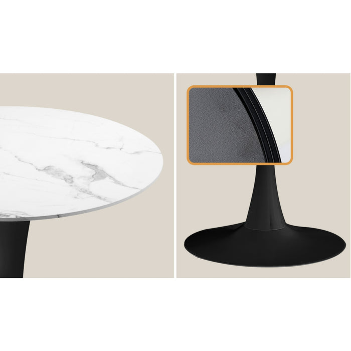 90Cm Round Dining Table With 4Pcs Dining Chairs Sherpa White