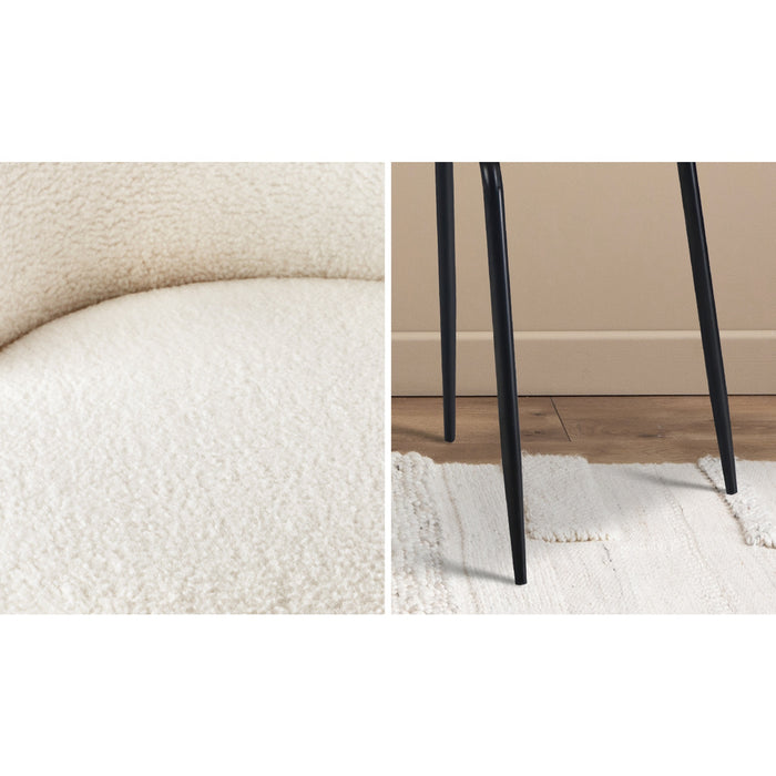 90Cm Round Dining Table With 4Pcs Dining Chairs Sherpa White