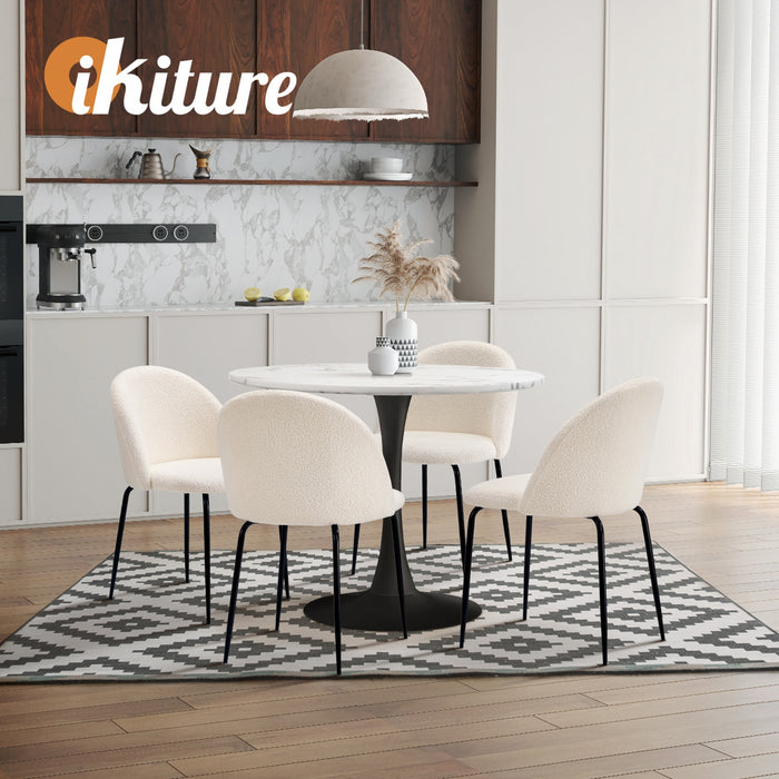 90Cm Round Dining Table With 4Pcs Dining Chairs Sherpa White