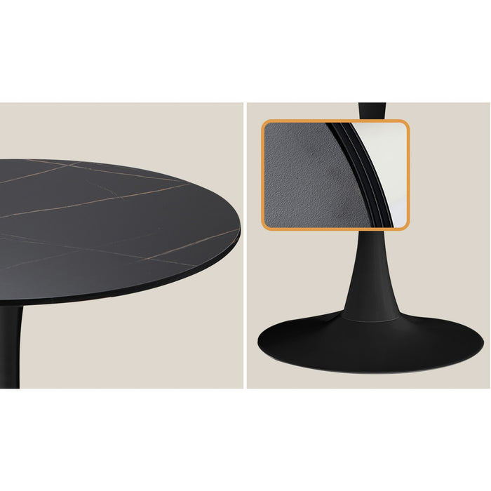 90Cm Round Dining Table With 4X Dining Chairs Pu Leather Black