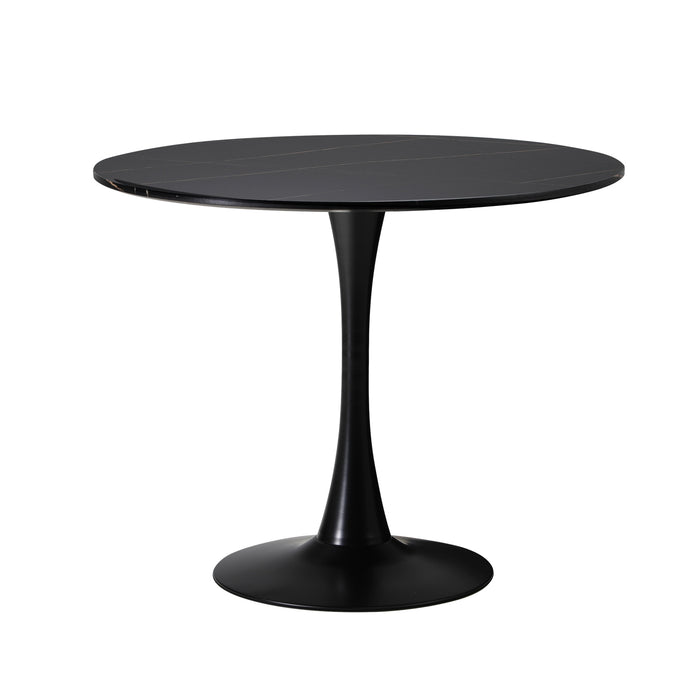 90Cm Round Dining Table With 4X Dining Chairs Pu Leather Black