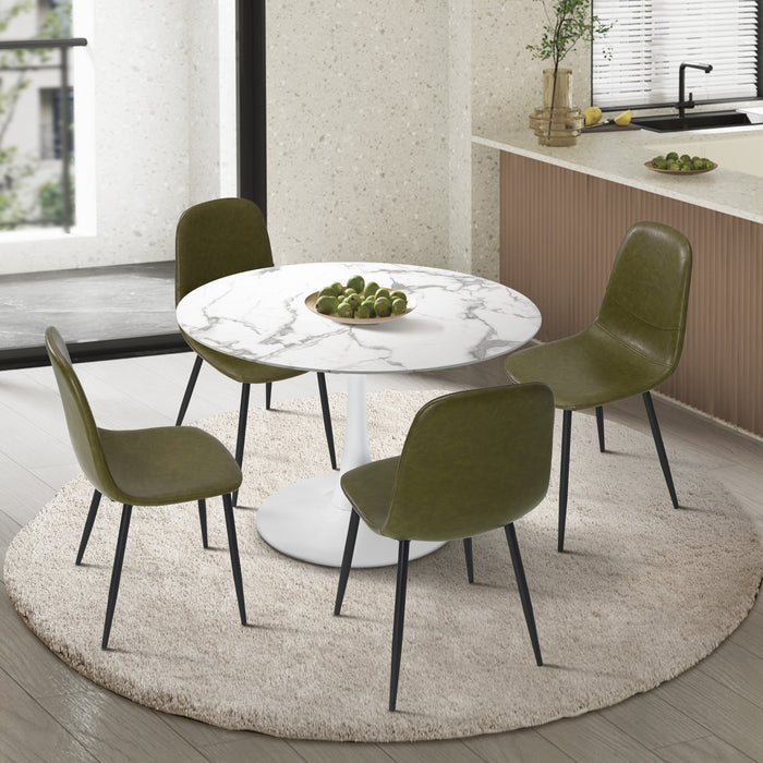 90Cm Round Dining Table With 4X Dining Chairs Pu Leather Green