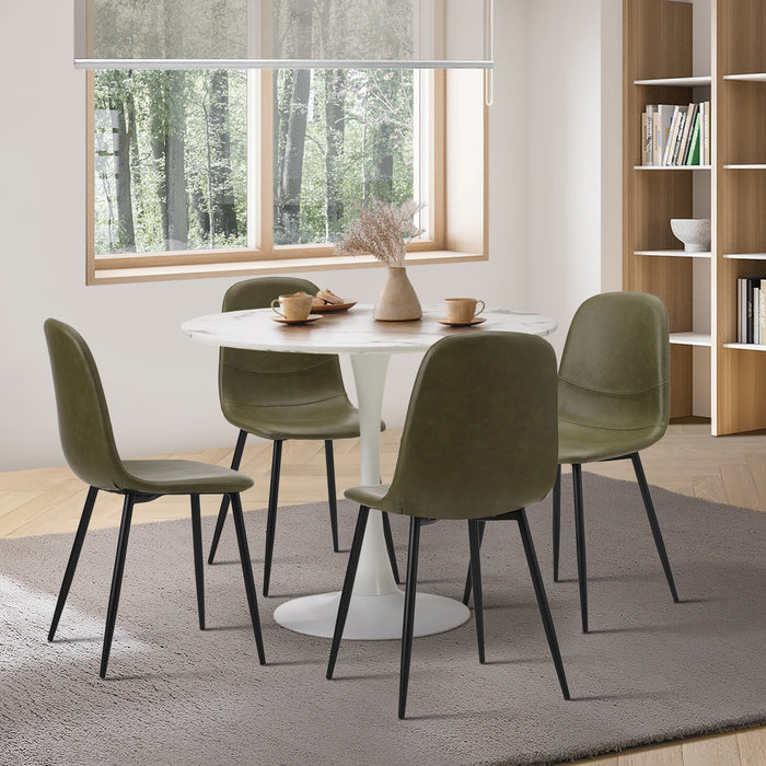 90Cm Round Dining Table With 4X Dining Chairs Pu Leather Green