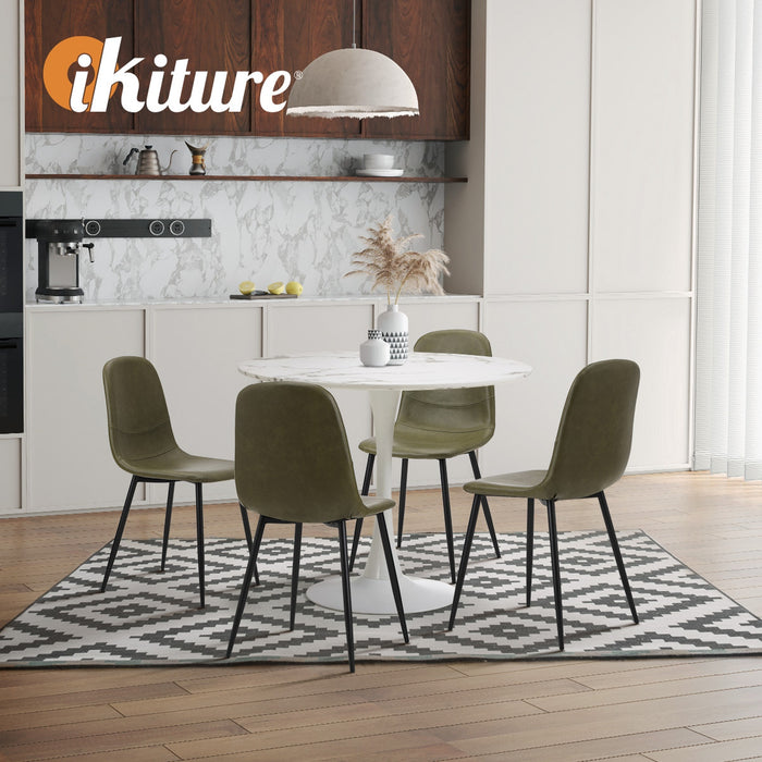90Cm Round Dining Table With 4X Dining Chairs Pu Leather Green