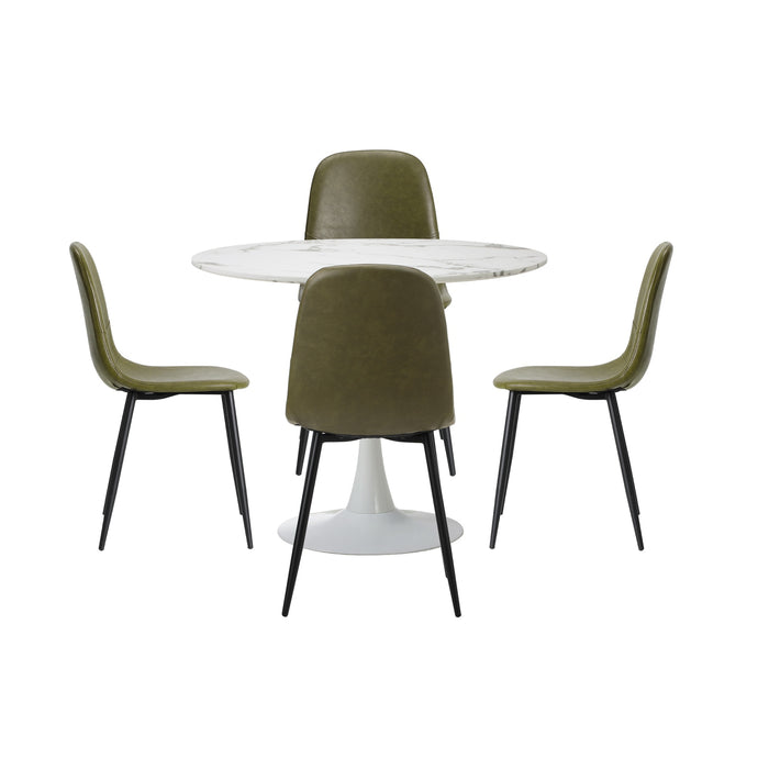 90Cm Round Dining Table With 4X Dining Chairs Pu Leather Green