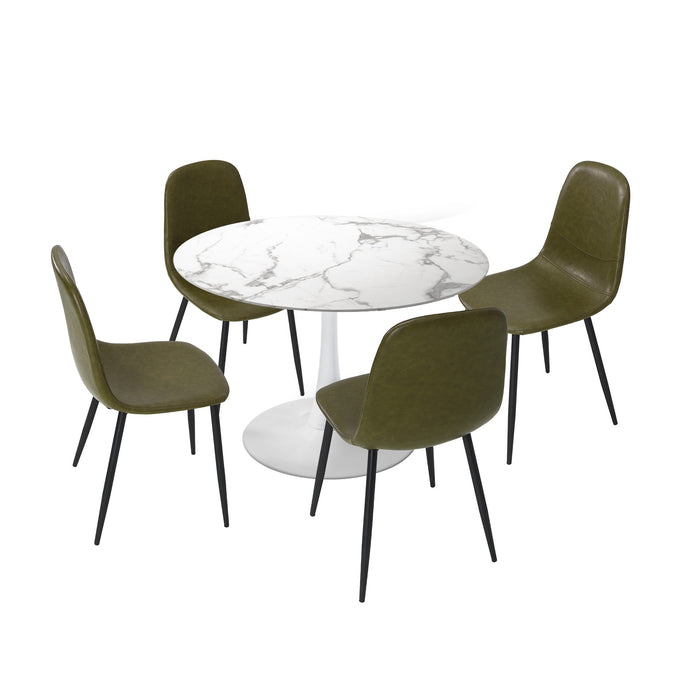 90Cm Round Dining Table With 4X Dining Chairs Pu Leather Green