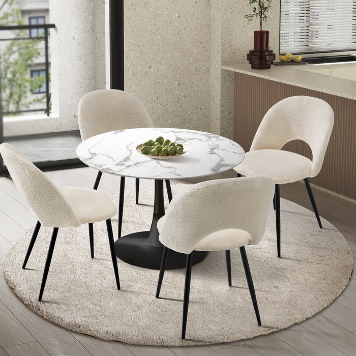 90Cm Round Dining Table With 4Pcs Dining Chairs White Sherpa