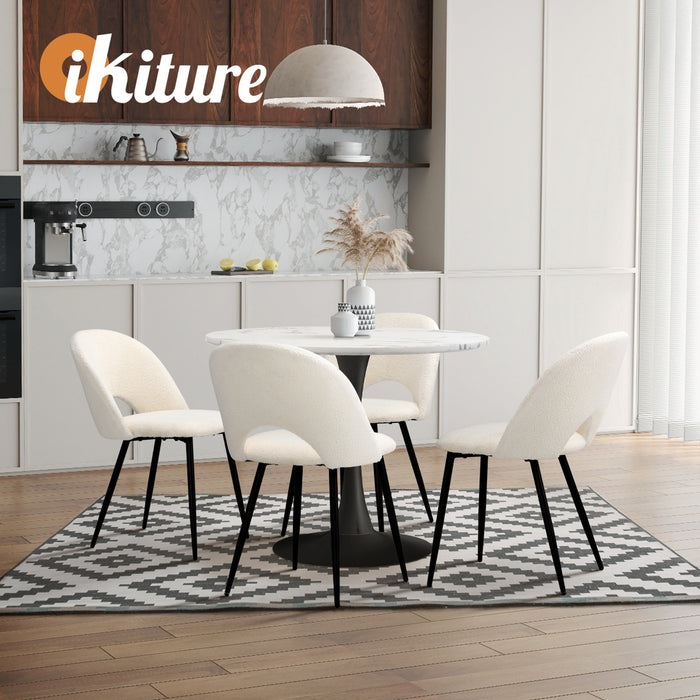 90Cm Round Dining Table With 4Pcs Dining Chairs White Sherpa