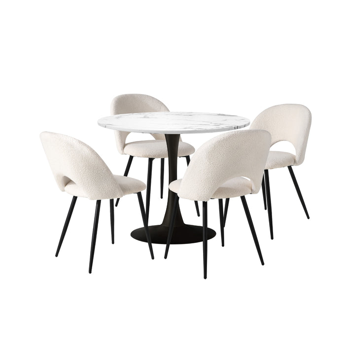 90Cm Round Dining Table With 4Pcs Dining Chairs White Sherpa