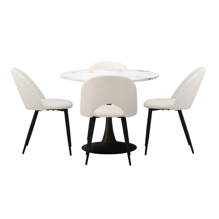 90Cm Round Dining Table With 4Pcs Dining Chairs White Sherpa