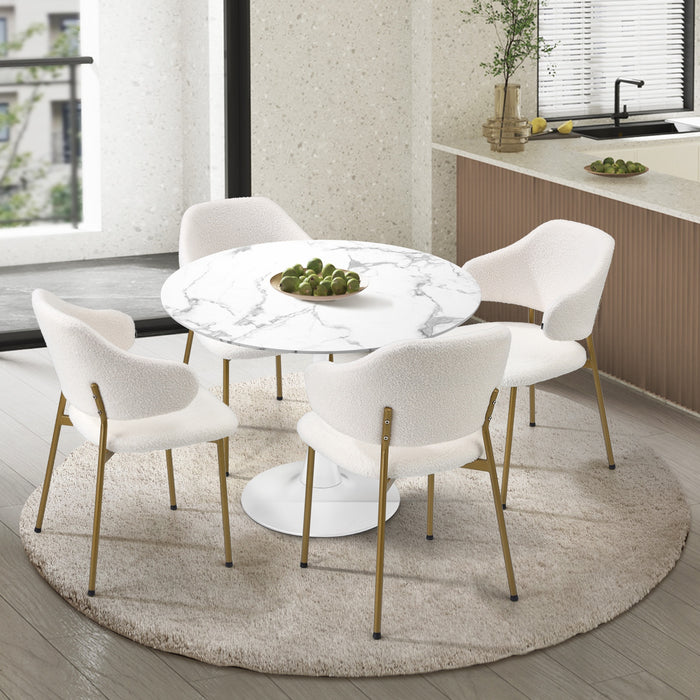 90Cm Round Dining Table With 4X Dining Chairs Sherpa Gold & White