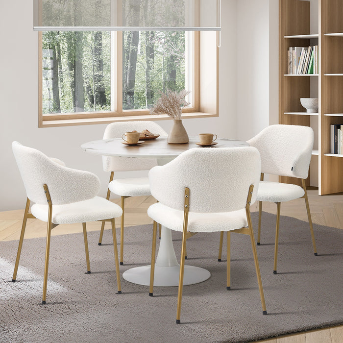 90Cm Round Dining Table With 4X Dining Chairs Sherpa Gold & White