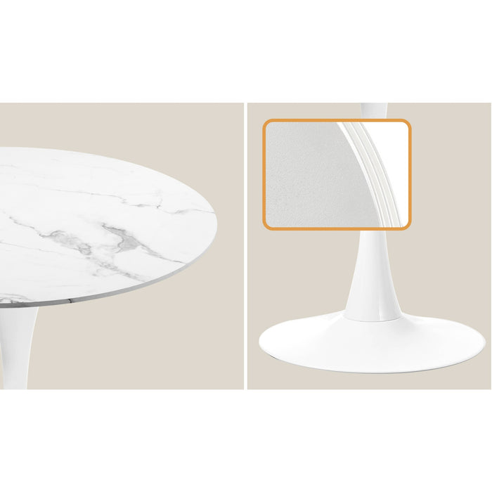 90Cm Round Dining Table With 4X Dining Chairs Sherpa Gold & White