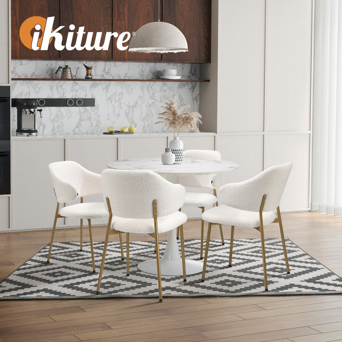 90Cm Round Dining Table With 4X Dining Chairs Sherpa Gold & White