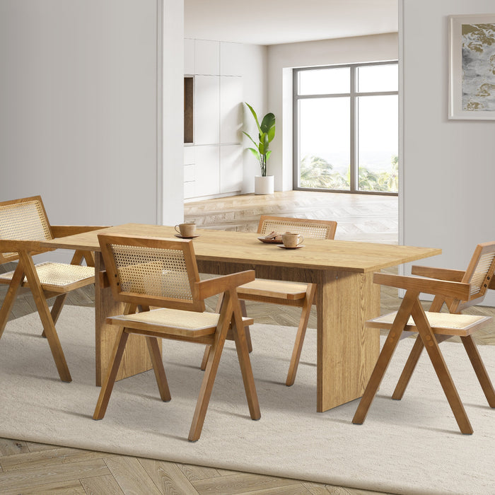 180Cm Rectangular Dining Table With 4Pcs Dining Chairs Wooden Walnut