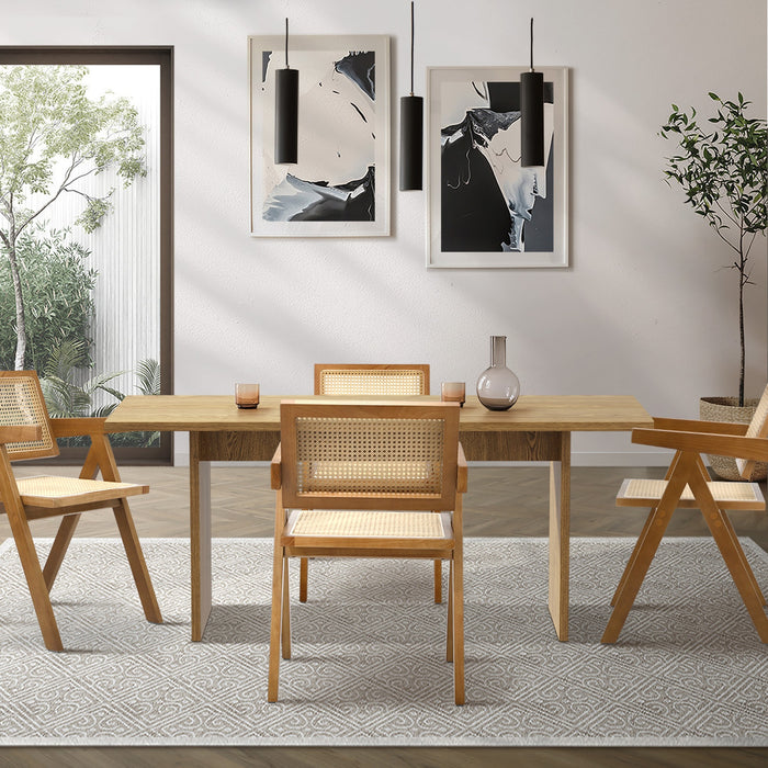 180Cm Rectangular Dining Table With 4Pcs Dining Chairs Wooden Walnut