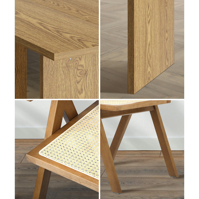 180Cm Rectangular Dining Table With 4Pcs Dining Chairs Wooden Walnut