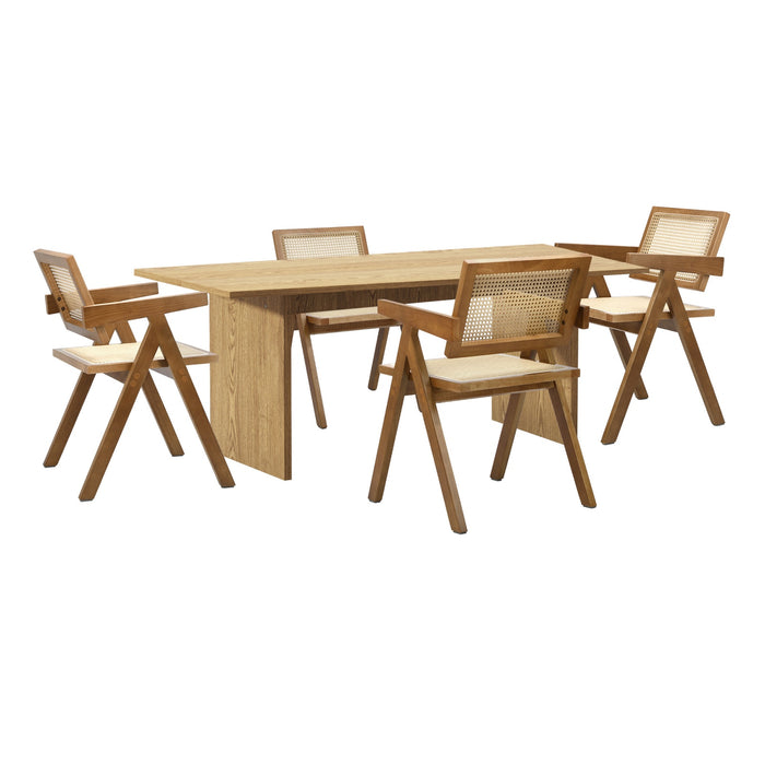 180Cm Rectangular Dining Table With 4Pcs Dining Chairs Wooden Walnut