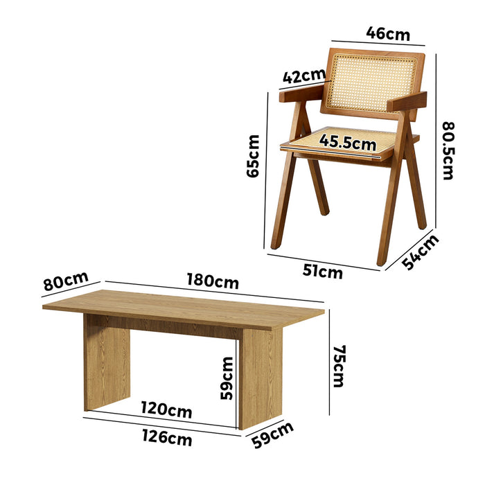 180Cm Rectangular Dining Table With 4Pcs Dining Chairs Wooden Walnut