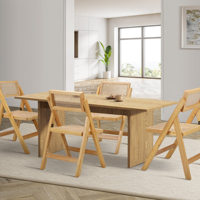 180Cm Rectangular Dining Table With 4Pcs Dining Chairs Foldable Natural