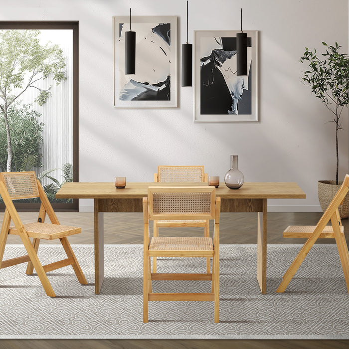 180Cm Rectangular Dining Table With 4Pcs Dining Chairs Foldable Natural