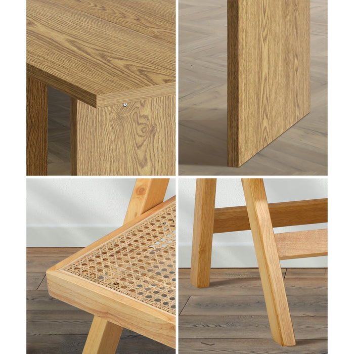 180Cm Rectangular Dining Table With 4Pcs Dining Chairs Foldable Natural