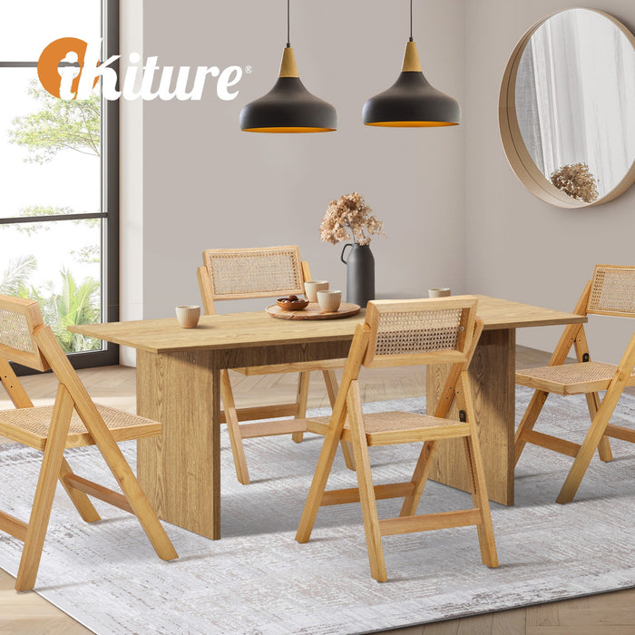 180Cm Rectangular Dining Table With 4Pcs Dining Chairs Foldable Natural