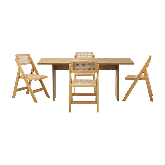 180Cm Rectangular Dining Table With 4Pcs Dining Chairs Foldable Natural