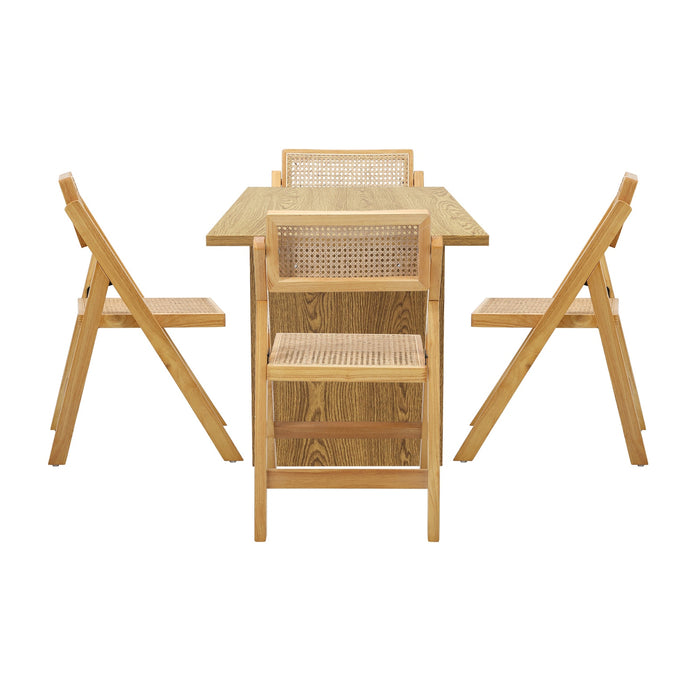180Cm Rectangular Dining Table With 4Pcs Dining Chairs Foldable Natural