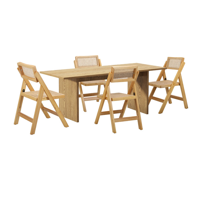 180Cm Rectangular Dining Table With 4Pcs Dining Chairs Foldable Natural