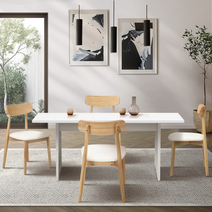 4-Seater Dining Table And Chairs Wooden Furniture Set Natural & White